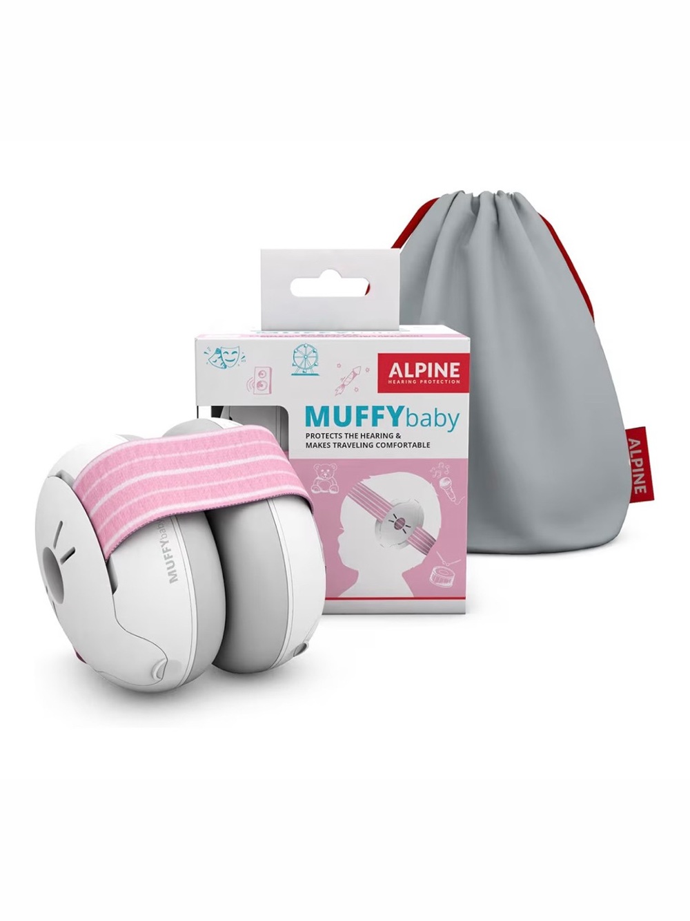 Alpine MuffyBaby Infant Hearing Protectors in Pink and Gray